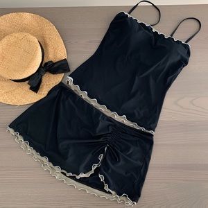 Black Tankini and Skirted Bikini Bottom